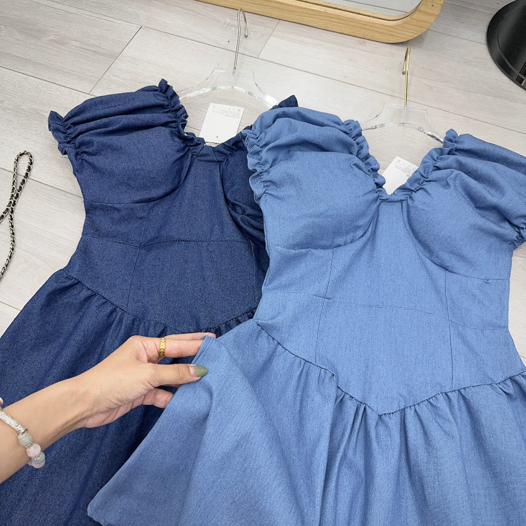 Váy Bò Cổ V, Chất Bò Mềm Sịn Sò, 2 Màu Đậm, Nhạt