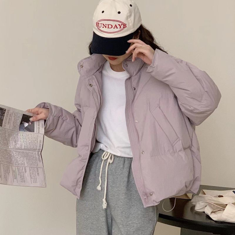 Áo khoác,áo phao nữ cúc bấm 4 màu Đen Kem Tím Xanh phong cách Ulzzang