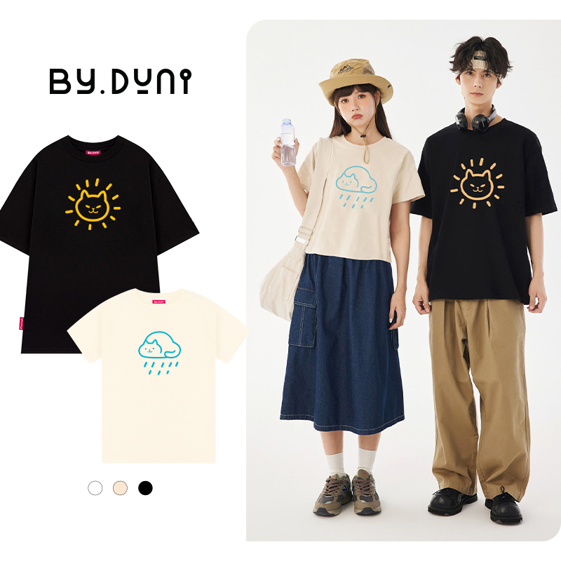 Áo thun cặp đôi nam nữ Baby Tee & Oversized Tee local brand unisex, áo cặp bạn thân vải cotton By.Duni mẫu Nắng - Mưa
