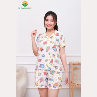 Bộ đồ pijama mặc ở nhà quần đùi áo cộc tay cho nữ mùa hè Việt Thắng, chất lanh tole - B03.2305