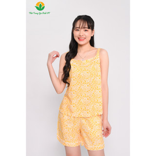 Đồ bộ mặc nhà cho nữ vào mùa hè Việt Thắng, quần đùi, áo hai dây, chất Lanh B01.2302