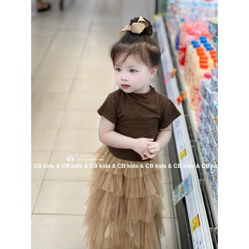 Set đầm tầng kèm áo tăm cực xinh cho bé gái