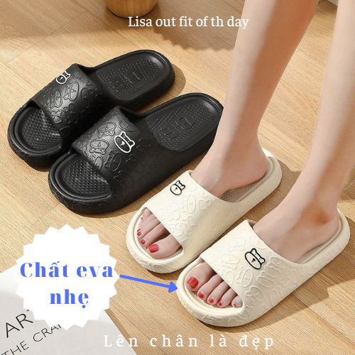 Dép bánh mì nữ, dép chao nữ quai ngang đính kèm stick gấu siêu đáng yêu