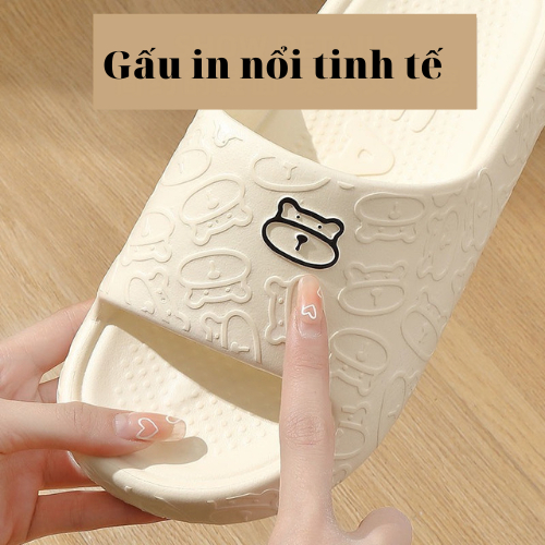 Dép bánh mì nữ, dép chao nữ quai ngang đính kèm stick gấu siêu đáng yêu