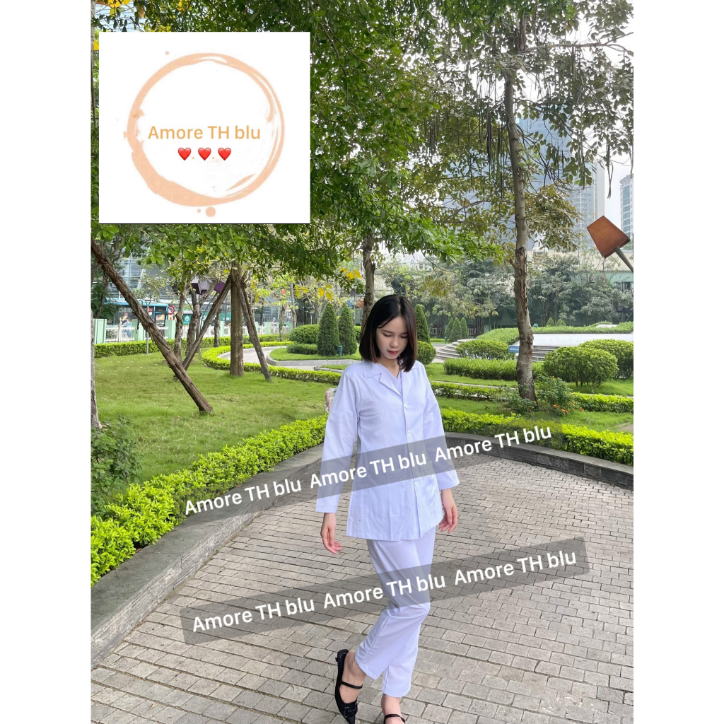 Áo Blue, Blouse trắng Dáng Ngắn Ngang Đùi Nam Nữ - Dài tay - Dành Cho Y Tá, Dược Sĩ, Điều Dưỡng.