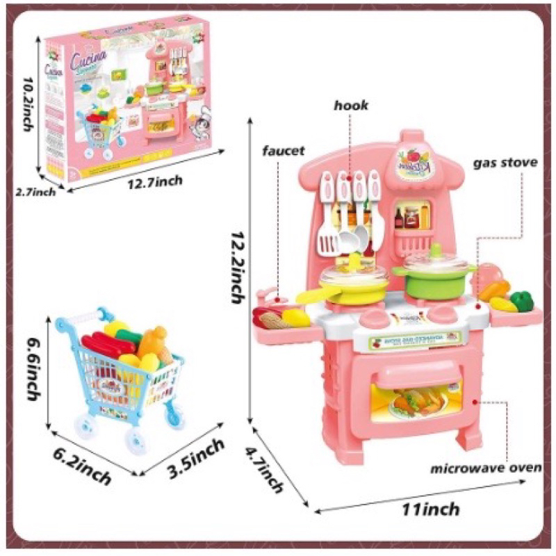 Đồ chơi bếp nấu ăn kèm xe đẩy cho bé