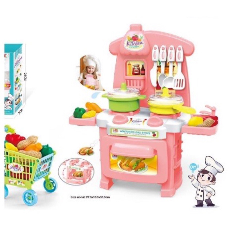 Đồ chơi bếp nấu ăn kèm xe đẩy cho bé