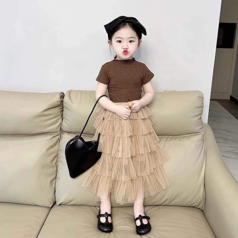Set đầm tầng kèm áo tăm cực xinh cho bé gái