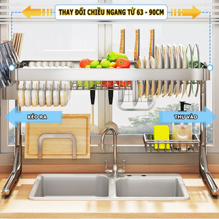 Kệ Bát Đĩa Thông Minh INOX 304 1 - 2 Tầng, Giá Đựng Bát Đĩa Kèm Các Phụ Kiện Tiện Ích Inox MKS001