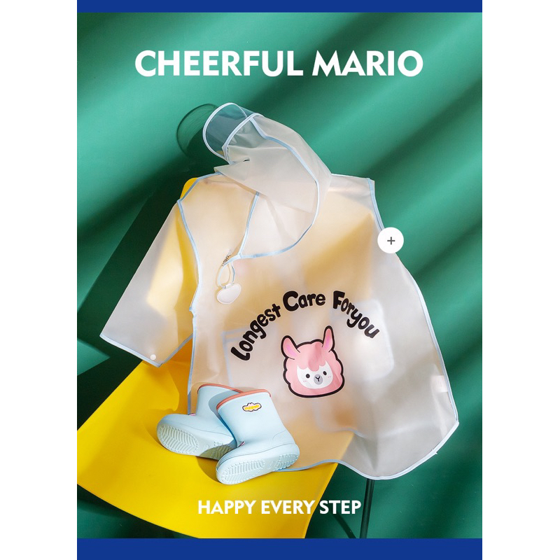 Áo Mưa Cho Bé, Áo Mưa Trẻ Em Cheerful Mario chất liệu Eva siêu nhẹ cho bé từ 80-140cm