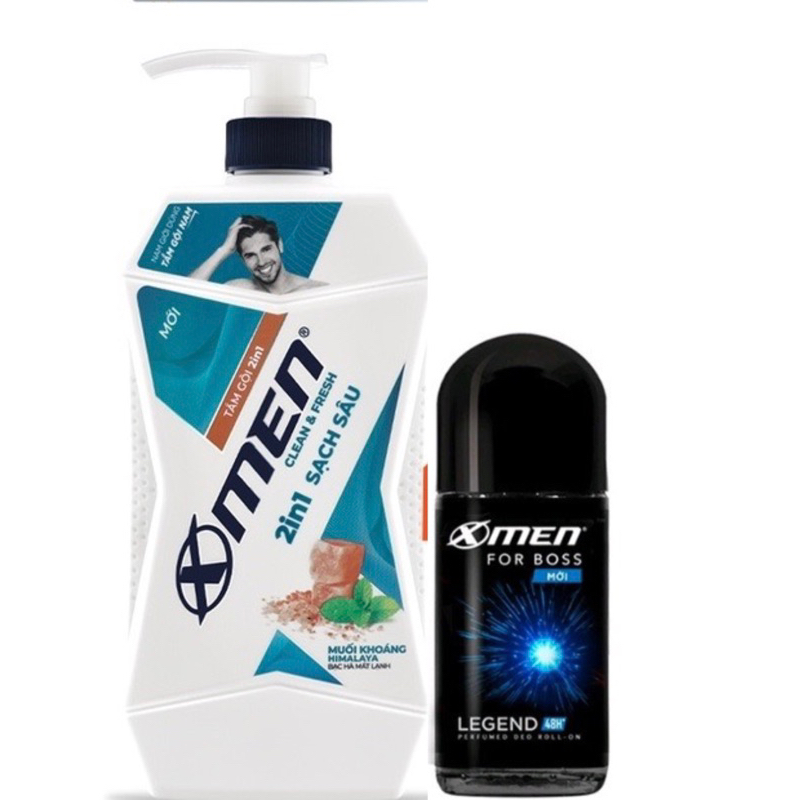 Tắm Gội X-Men Clean &amp; Fresh 2in1 Sạch Sâu 630g tặng Lăn boss 40ml