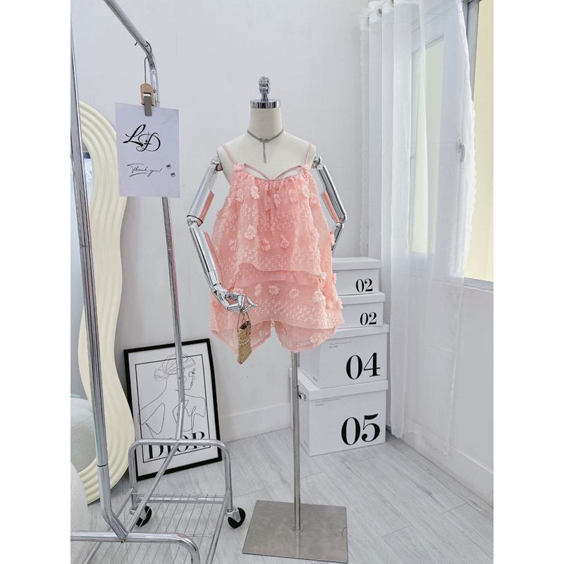 Set babydoll bồng bềnh 2 dây voan bông gòn nổi