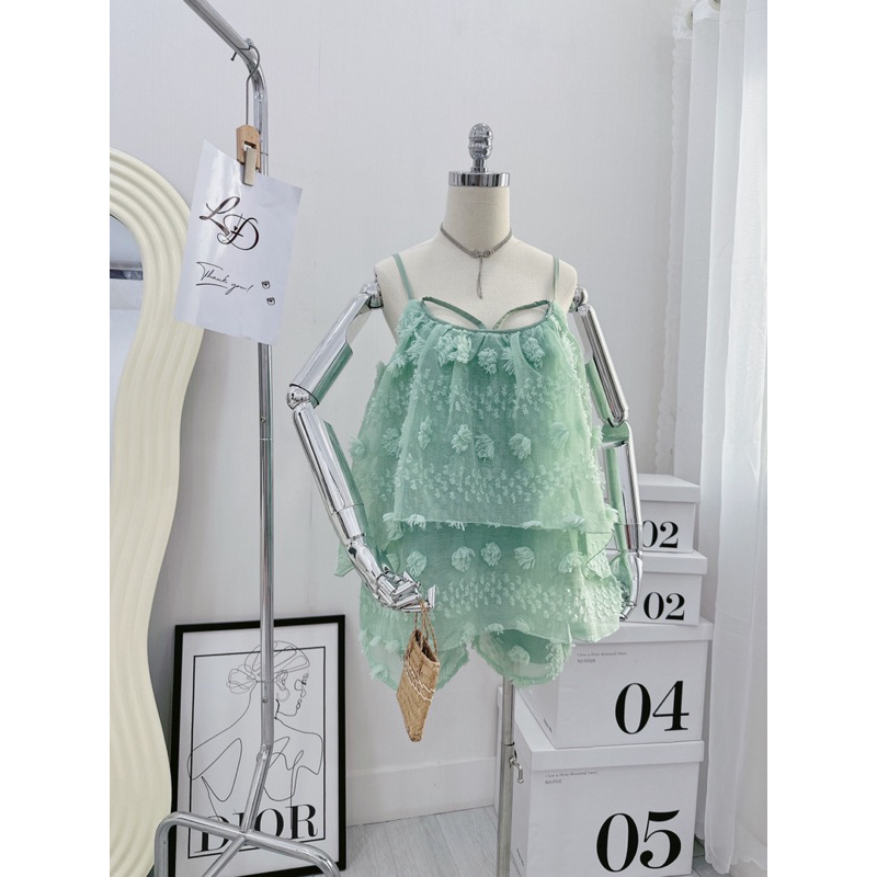 Set babydoll bồng bềnh 2 dây voan bông gòn nổi