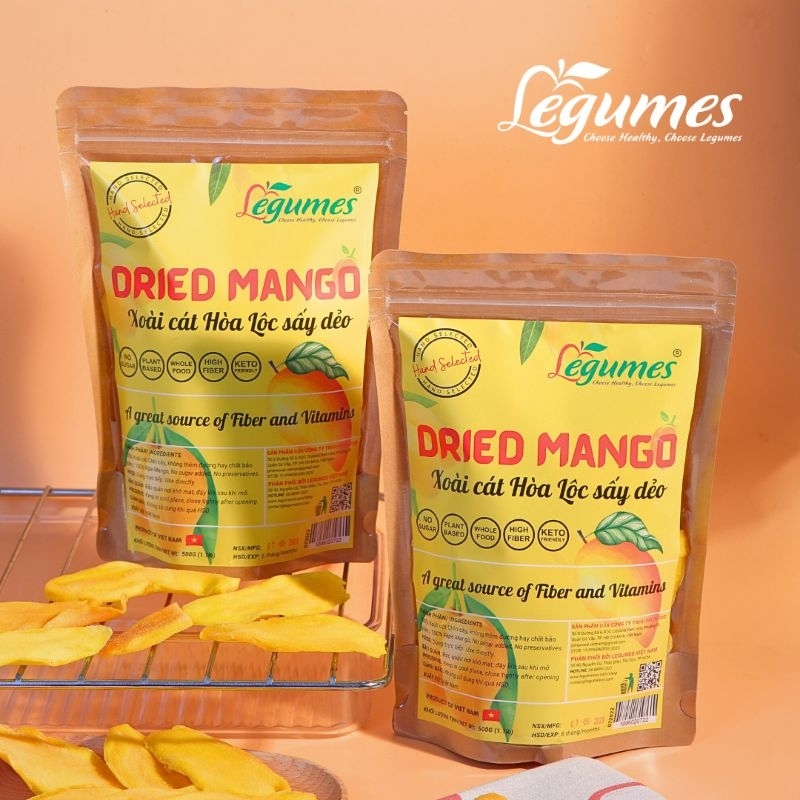 Xoài sấy dẻo không đường nguyên chất,tiêu chuẩn xuất khẩu,ăn vặt tốt cho mẹ bầu,trẻ em Premium Dried Mango 500g LEGUMES