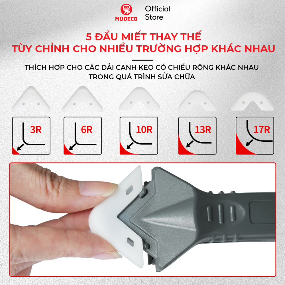 Bộ Dụng Cụ Miết Mạch Keo Silicon Modeco, Chà Ron Gạch - Cạo Cắt Keo Silicone Cửa Kính, Đầu Tuốt Inox Siêu Bền