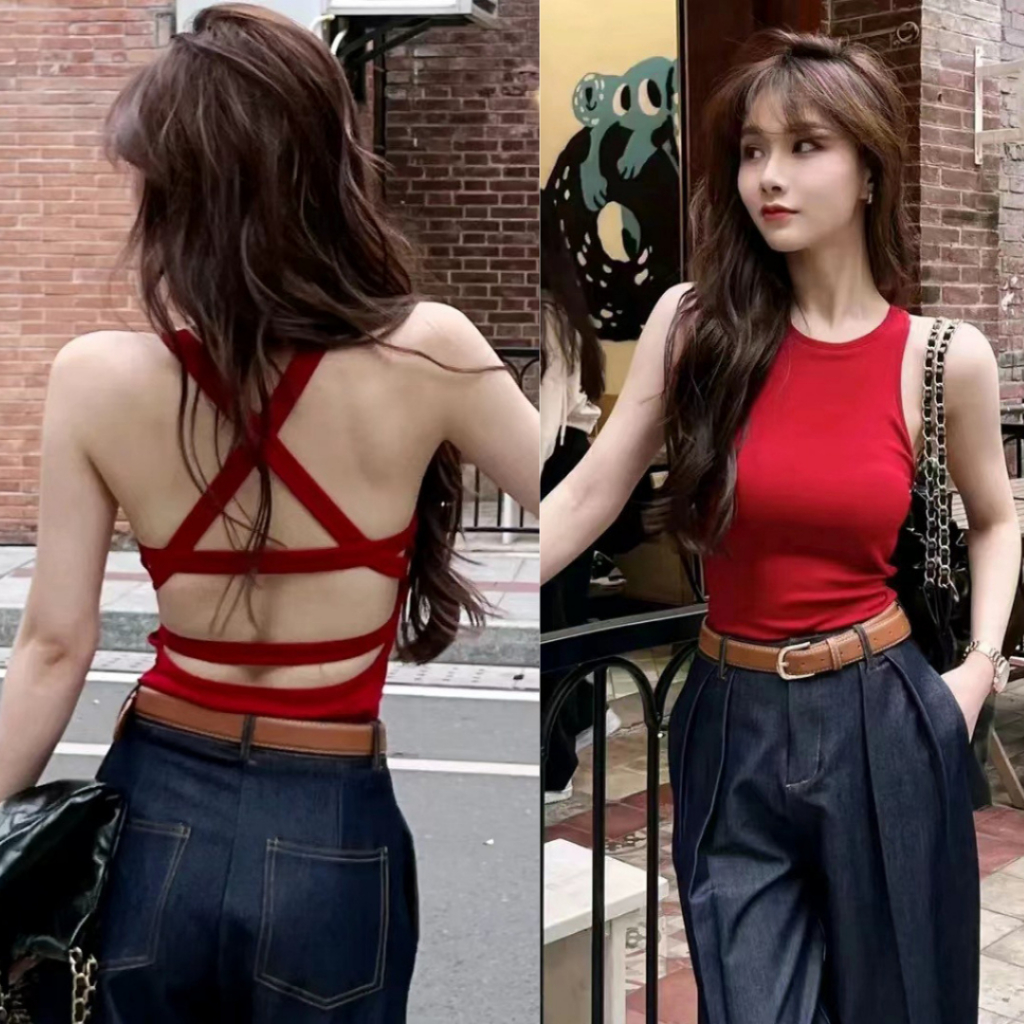 Áo bra dáng dài hở lưng dây đan chéo đệm ngực may liền Ptstore FLA620