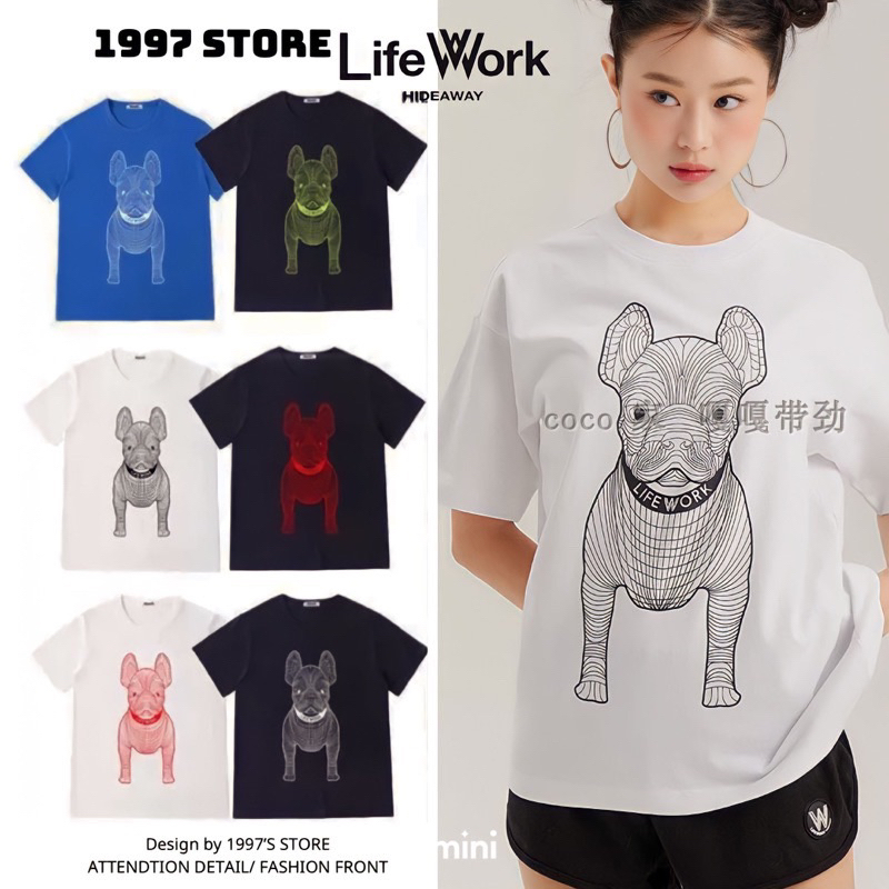 Áo thun tay lỡ form rộng nam nữ hình chó nhiều màu siêu dễ thương chất cotton siêu mềm mát