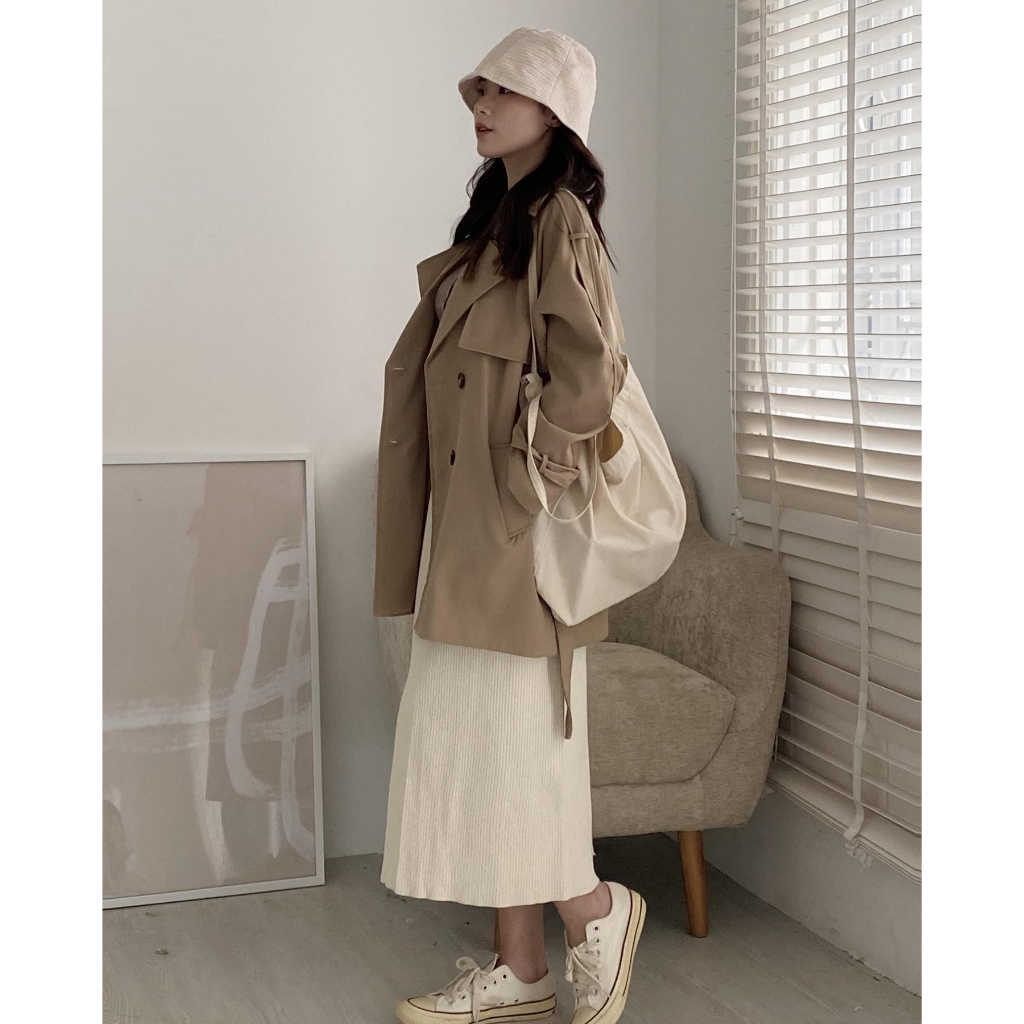 Áo khoác măng tô dày 2 lớp, áo khoác ngoài cổ vest có đai from_girls - AK04