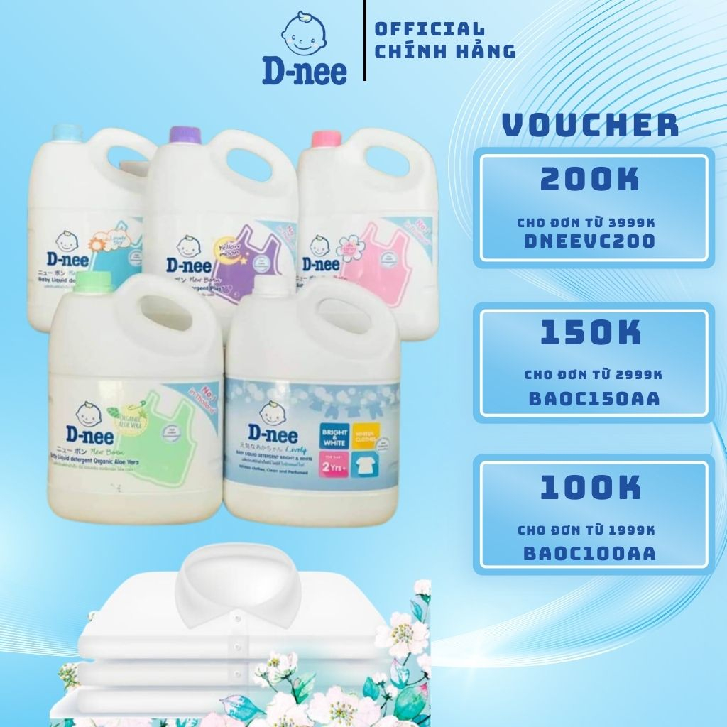 Nước giặt xả quần áo cho bé Dnee can 3000ml hàng chính hãng có 5 mùi khác nhau an toàn cho da bé