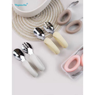  Set Thìa Dĩa Tập Xúc Cán Silicon Babysi Đầu Thìa Inox 316 Cho Bé Tập Ăn Dặm   Có Hộp  