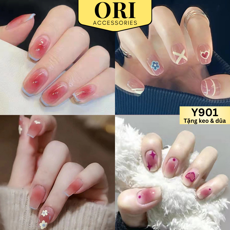 Nail Box Set 24 Móng Tay Giả Họa Tiết 3D Xinh Xắn Thời Trang ORI ACCESSORIES Y901