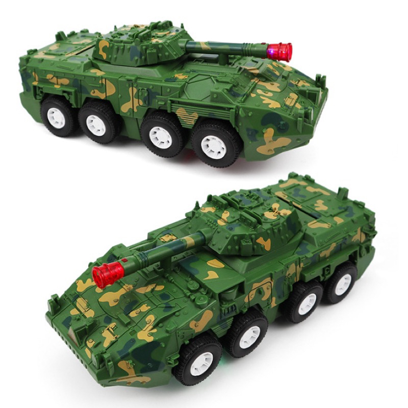 Đồ chơi xe tăng biến hình robot tự động có nhạc có đèn cho bé