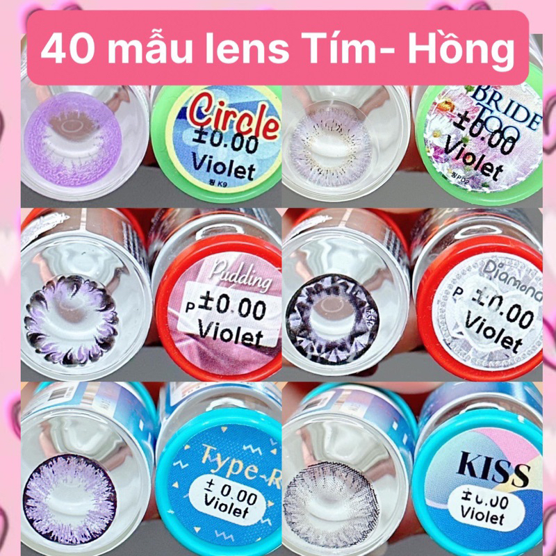 40 mẫu lens Tím - Hồng  không độ