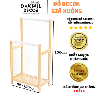 Kệ treo quần áo đôi - Giá treo quần áo, treo khăn gỗ thông nhập khẩu, chắc chắc, di chuyển tiện lợi