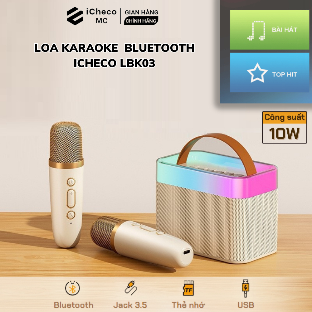 Loa karaoke bluetooth mini kèm 2 mic không dây nhỏ gọn công suất 10W LBK03