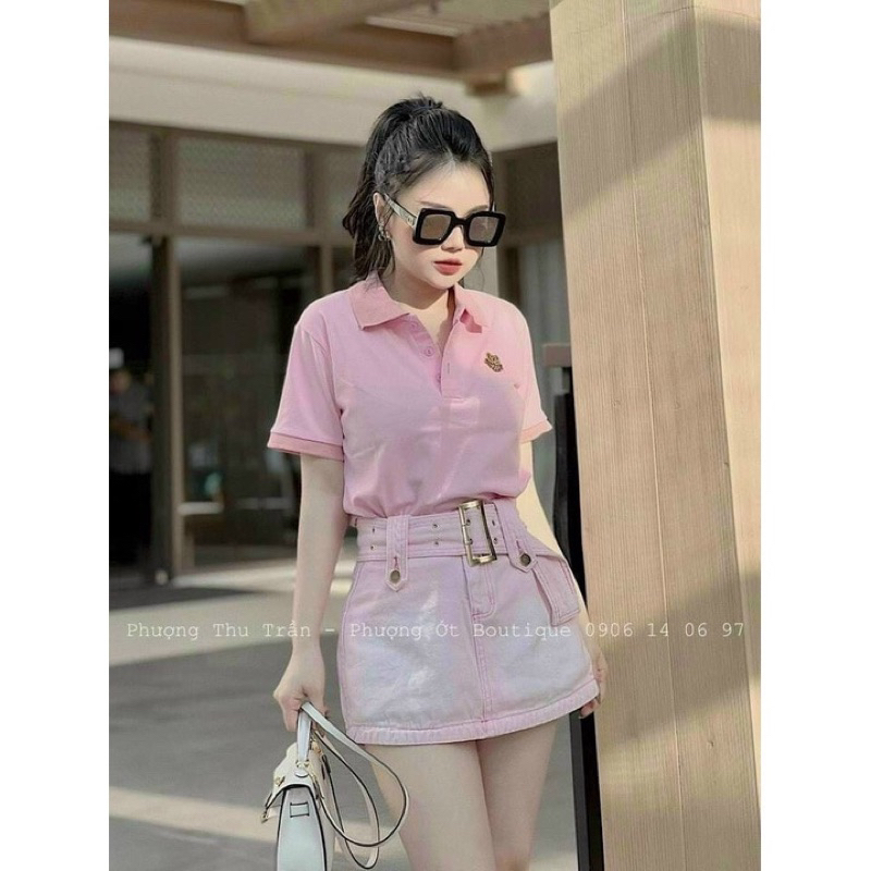 Áo POLO nữ cá sấu trắng- hồng Đủ size S M L XL