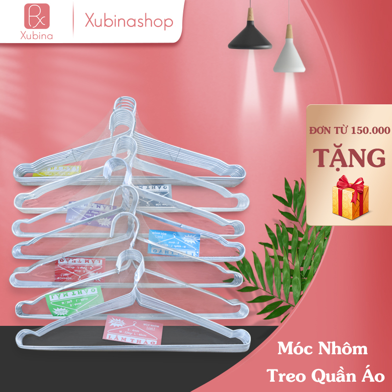 Móc treo quần áo, móc nhôm treo quần áo người lớn vỉ 10 chiếc - Full kích thước