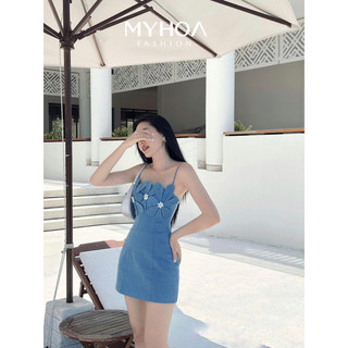 MYHOA| Váy 2 Dây Denim Nữ Bông Hoa TKCC