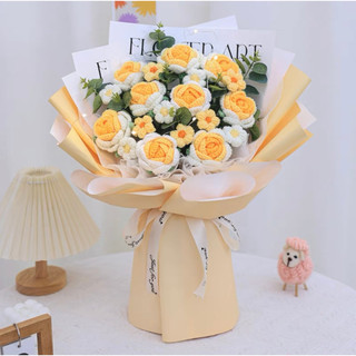 Bó hoa hồng bằng len, bó 9 bông hoa hồng đan thủ công bằng len làm quà tặng sinh nhật, quà lưu niệm