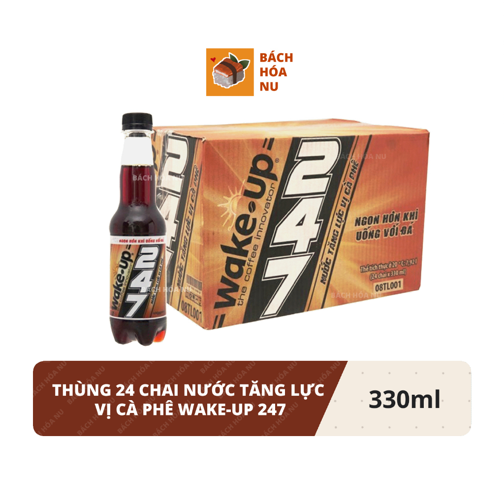 Thùng 24 chai nước tăng lực vị cà phê Wake Up 247 330ml