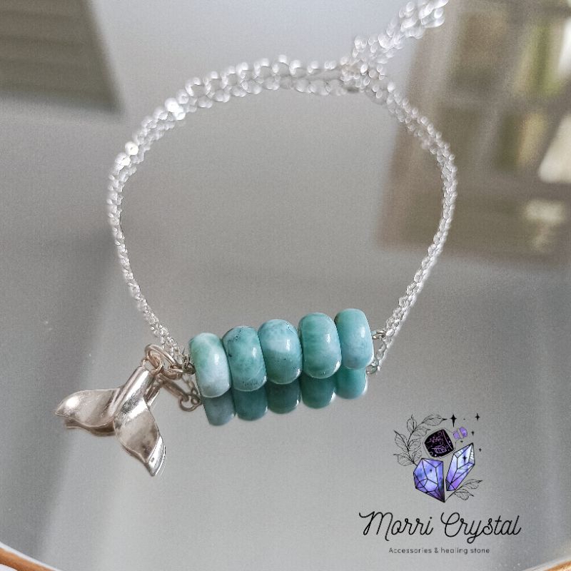 Lắc Tay Bạc 925 Larimar Ngũ Điếu Charm Đuôi Cá Heo