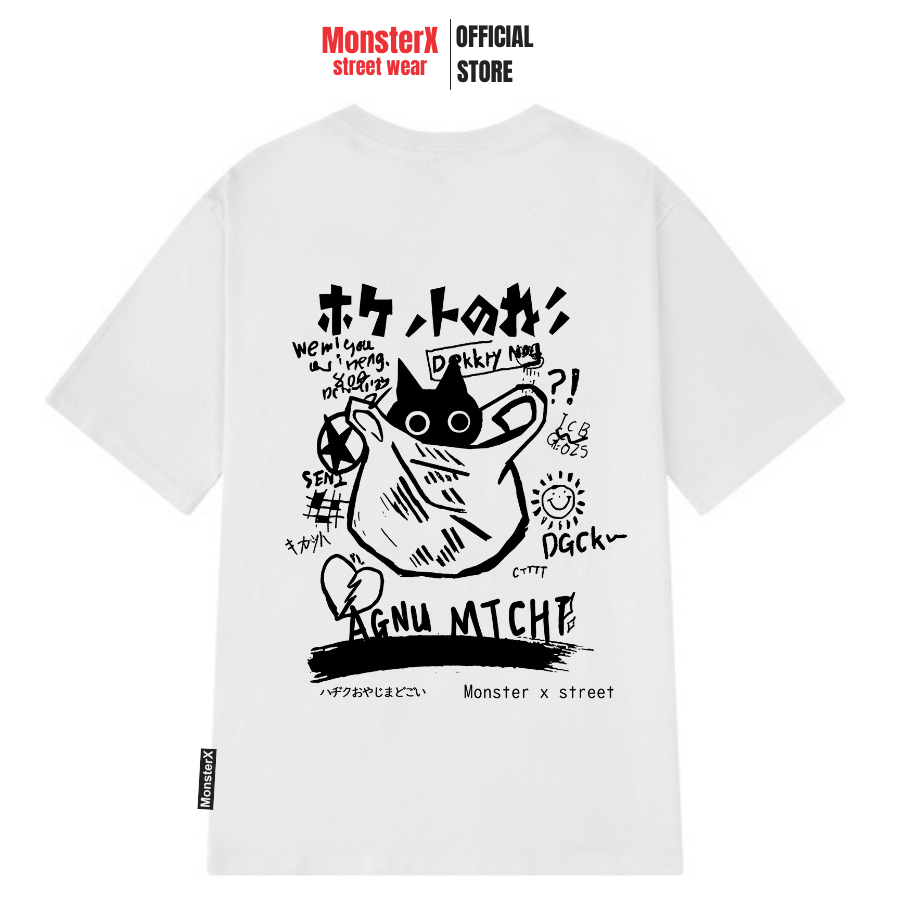 Áo thun unisex MONSTER X STREET Mèo túi phông tay lỡ nam nữ form rộng Local Brand