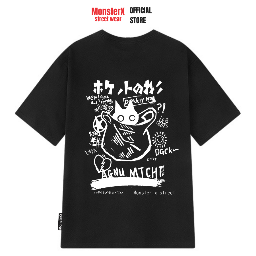 Áo thun unisex MONSTER X STREET Mèo túi phông tay lỡ nam nữ form rộng Local Brand