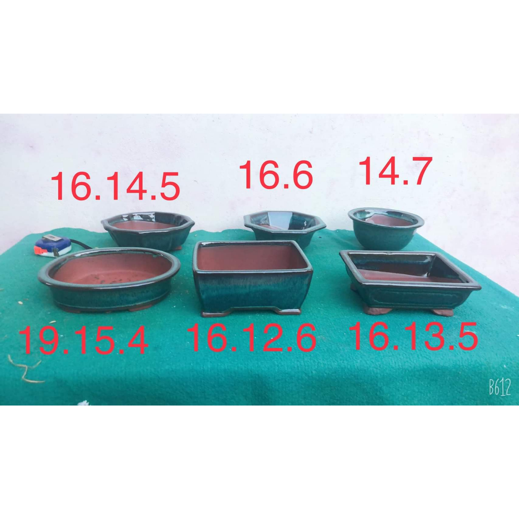 Lô 6 chậu bonsai mini men xanh hỏa biến gốm Bát Tràng trồng cây mini, sen đá, sương rồng, cây dây đồ