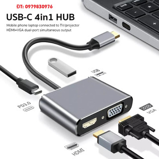 Hub chuyển đổi type c sang hdmi + vga + usb 3.0 + pd type-c, hỗ trợ 4k