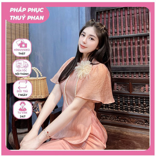 Pháp phục Linh Lan,Đồ lam đi chùa,Quần áo phật tử ,Bộ lụa nữ MS03