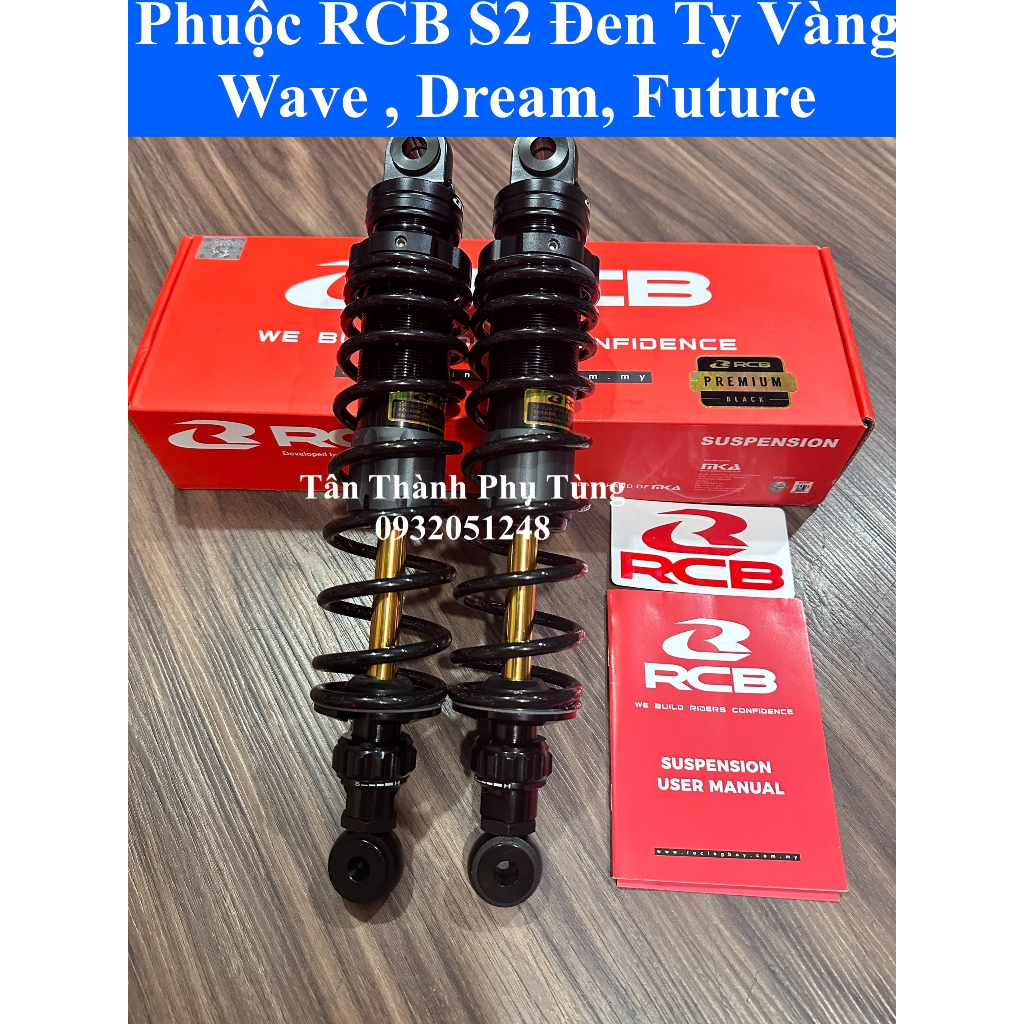 Phuộc RCB S2 Wave, Dream, Future Đen ty vàng có tăng chỉnh, BH 12 tháng phụkiệnxemáy