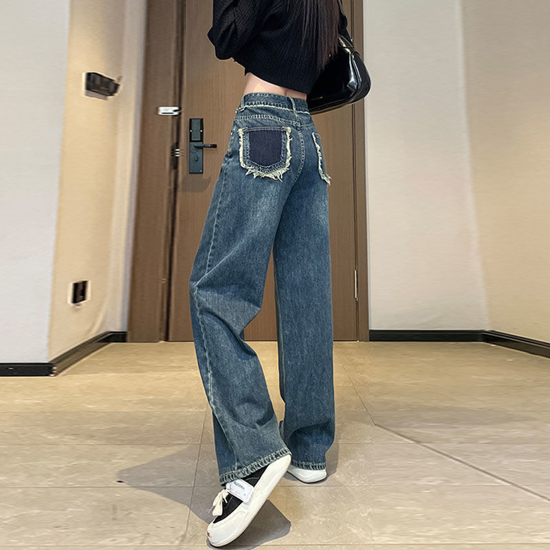 Quần Jean Nữ Ống Suông Rộng Cạp Cao Thiết Kế Túi Phối Màu Cực Đẹp _Jeans.Real_Store