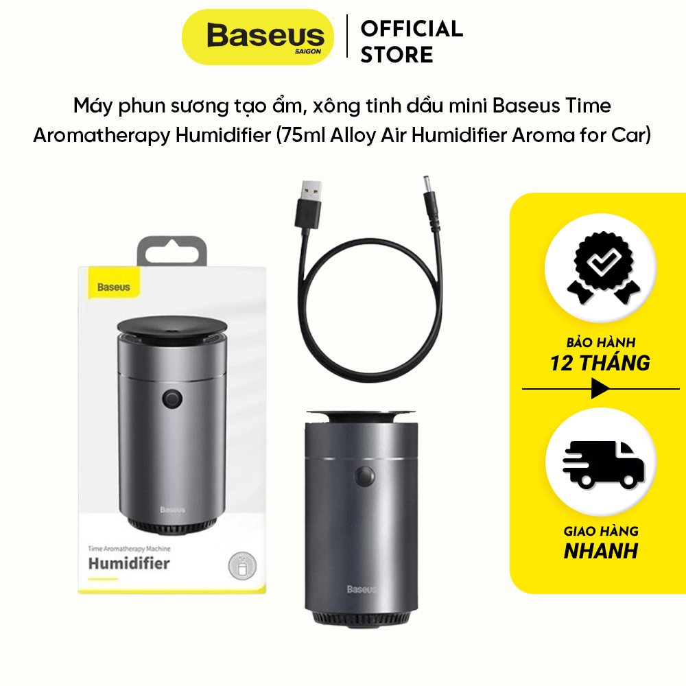 Máy phun sương tạo ẩm, xông tinh dầu mini Baseus Time Aromatherapy Humidifier (75ml Alloy Air Humidifier Aroma for Car)