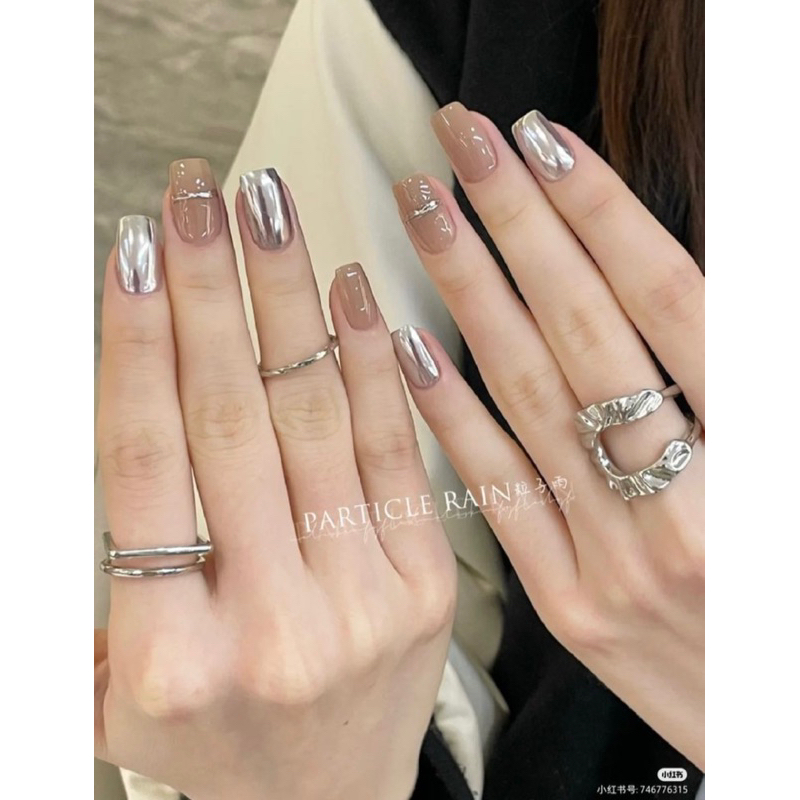 Nail box móng up  tráng gương bạc from vuông ngắn