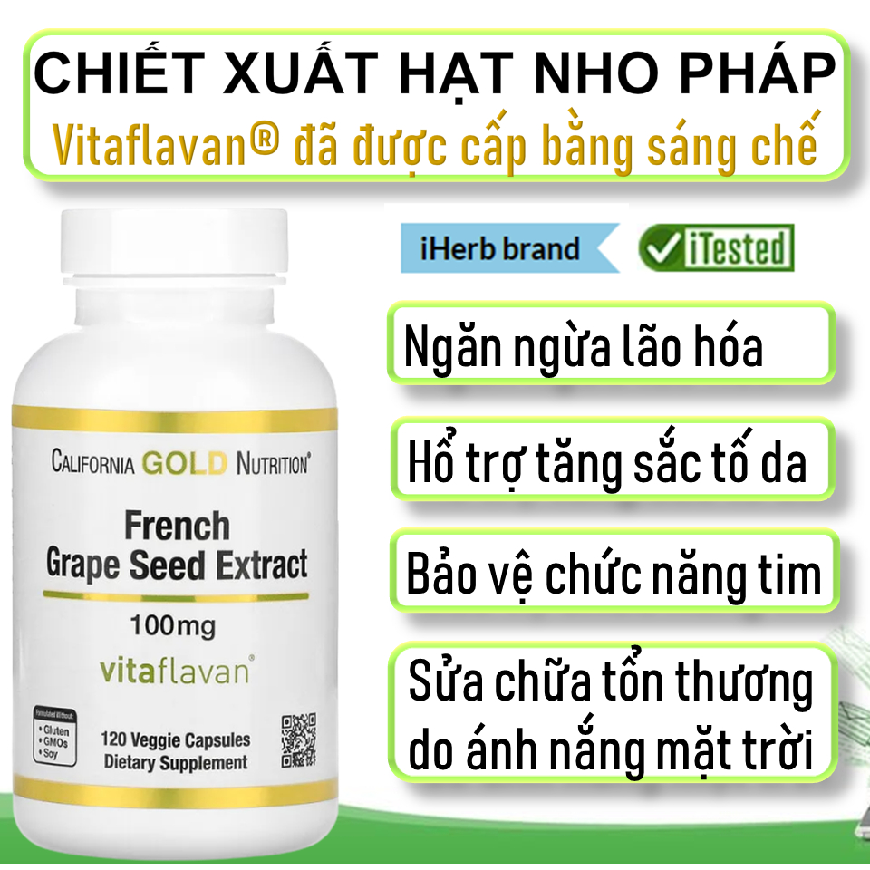 California Gold Nutrition, French Grape Seed Extract - Chiết Xuất Hạt Nho Pháp, Chống Nắng, Chống Lão Hóa