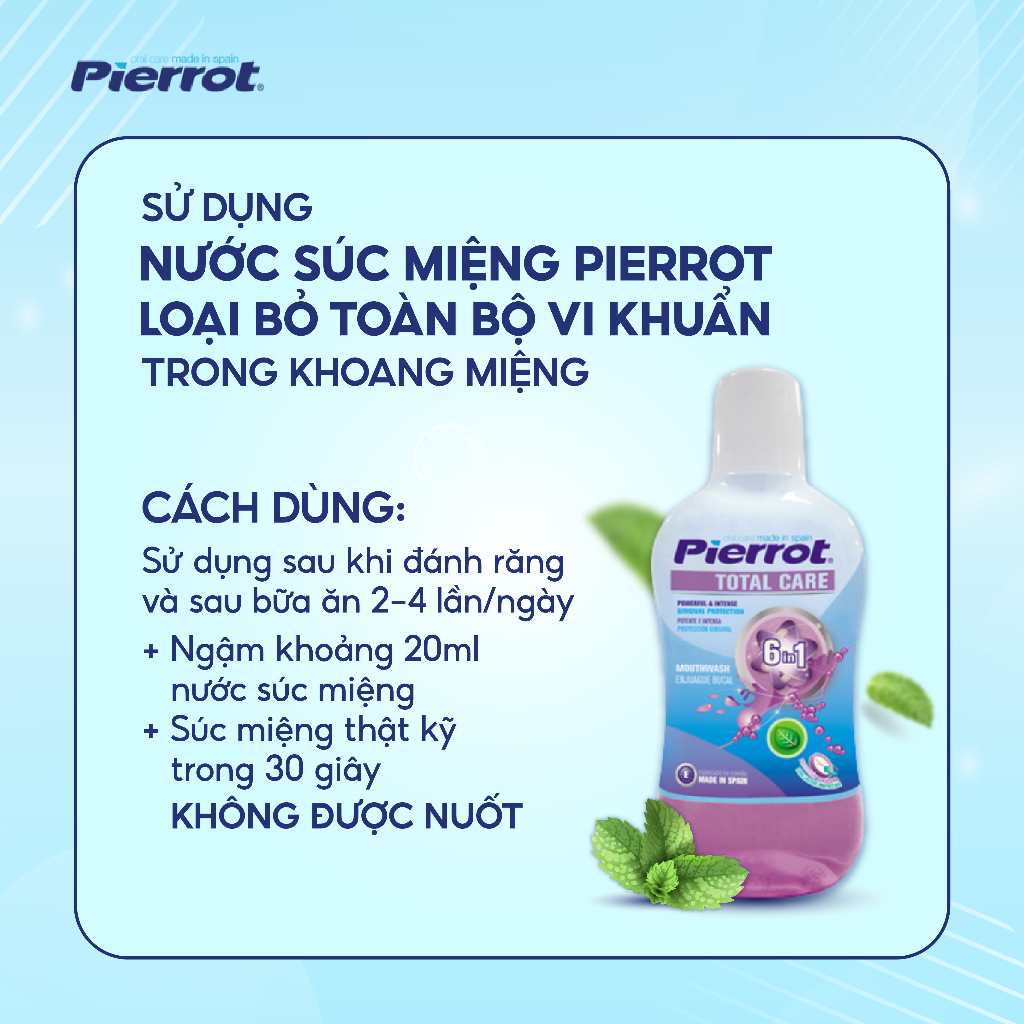 Nước Súc Miệng Chăm Sóc Răng Toàn Diện PIERROT Tích Hợp 6 Trong 1 Chiết Xuất Hương Bạc Hà 500ML