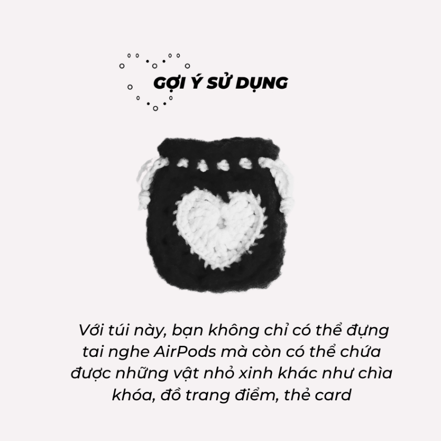 Túi đựng airpod họa tiết trái tim handmade