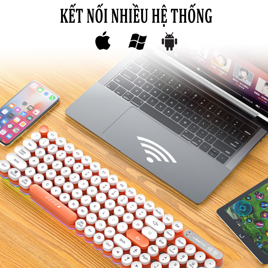 Bàn Phím Máy Tính LANGTU OG102 Bluetooth Không Dây Gaming Văn Phòng Layout 102 Phím Nút Tròn Bàn Phím Đèn LED D01