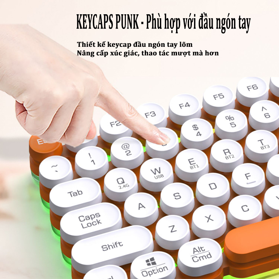 Bàn Phím Máy Tính LANGTU OG102 Bluetooth Không Dây Gaming Văn Phòng Layout 102 Phím Nút Tròn Bàn Phím Đèn LED D01