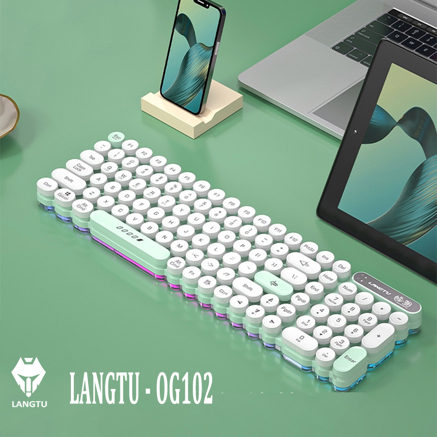 Bàn Phím Máy Tính LANGTU OG102 Bluetooth Không Dây Gaming Văn Phòng Layout 102 Phím Nút Tròn Bàn Phím Đèn LED D01